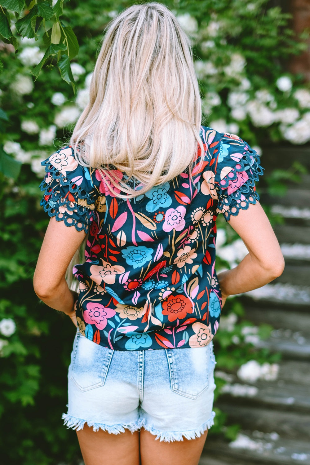 Printed Round Neck Short Sleeve Blouse