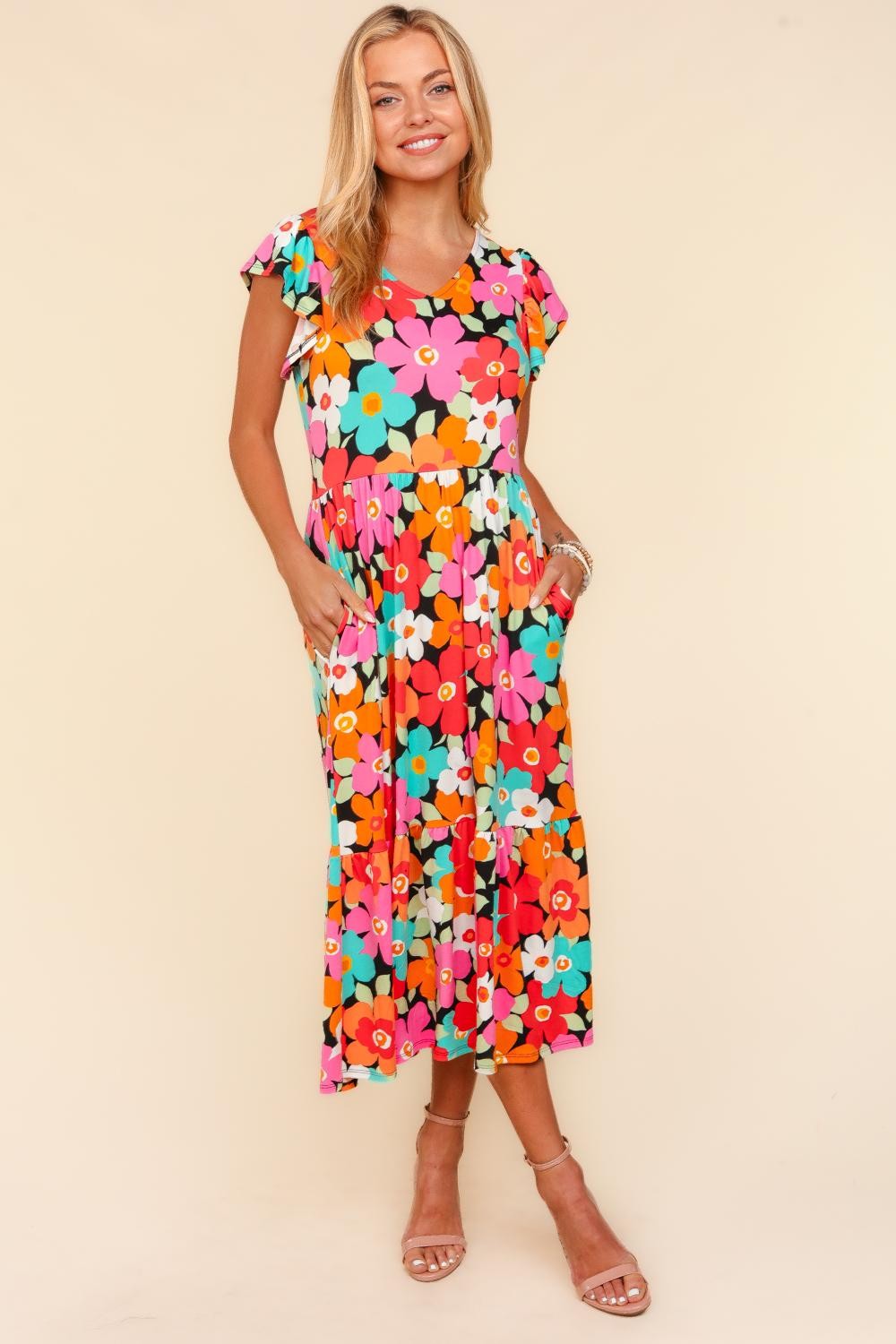 Haptics Floral Midi Dress with Side Pockets