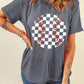 Checkered Graphic Round Neck Short Sleeve T-Shirt