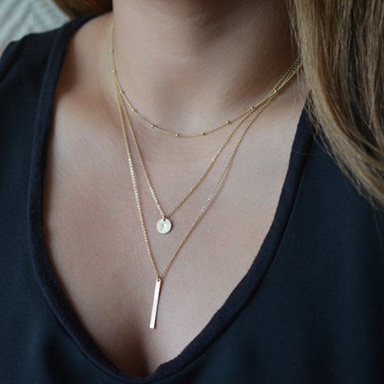 Bar and Disc Layered necklace