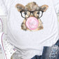 Bubblegum cow with glasses graphic tee