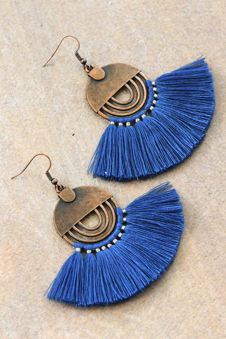 Boho Fan Tassel Earring - Royal Blue