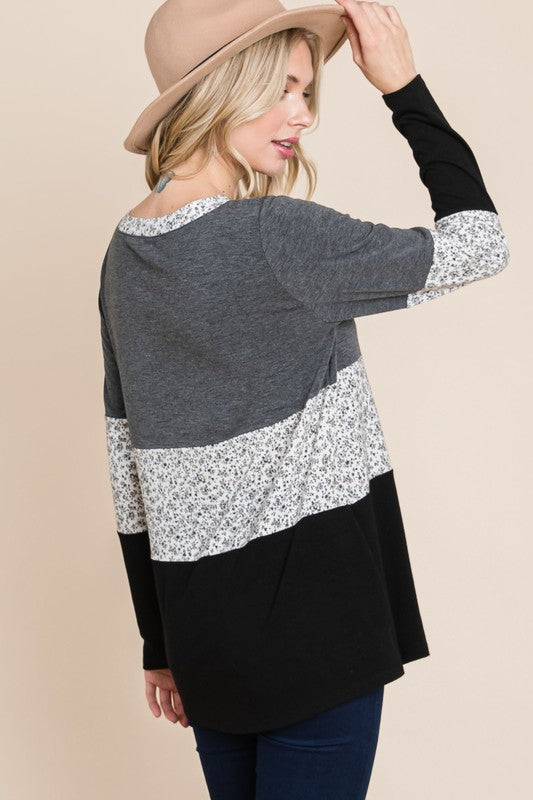 Floral Color Block Long Sleeve