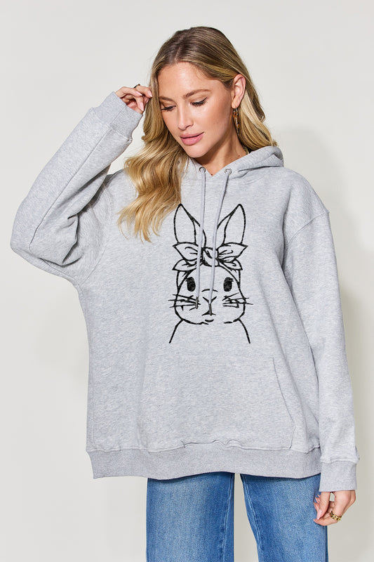 Simply Love Full Size Easter Bunny Graphic Drawstring Long Sleeve Hoodie