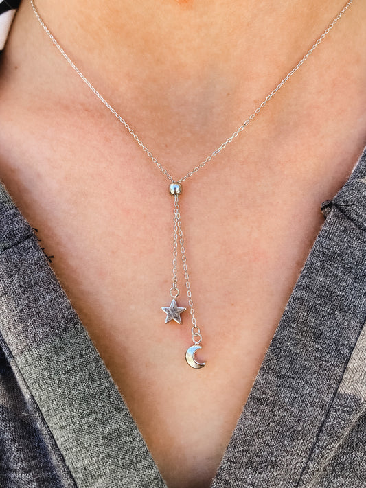 Mini Moon And Star Lariat Y Necklace