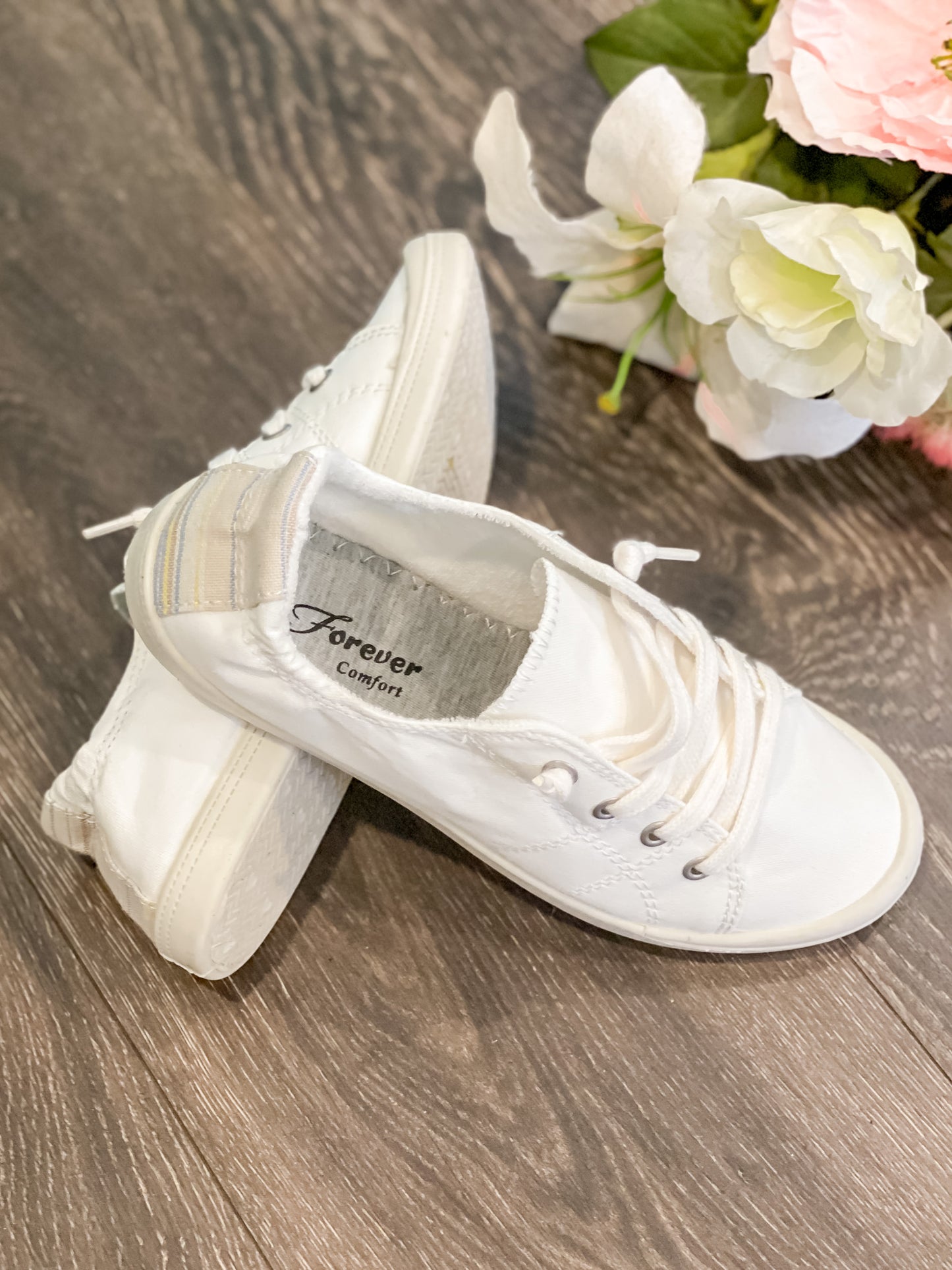 White Slip On Sneaker with Stripe Detail